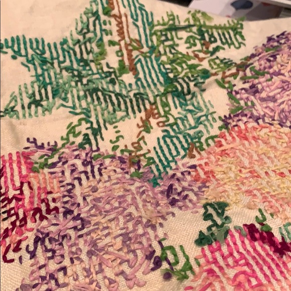 HANDMADE CROSS-STITCH PURPLE GREEN  FLORAL - Picture 2 of 3